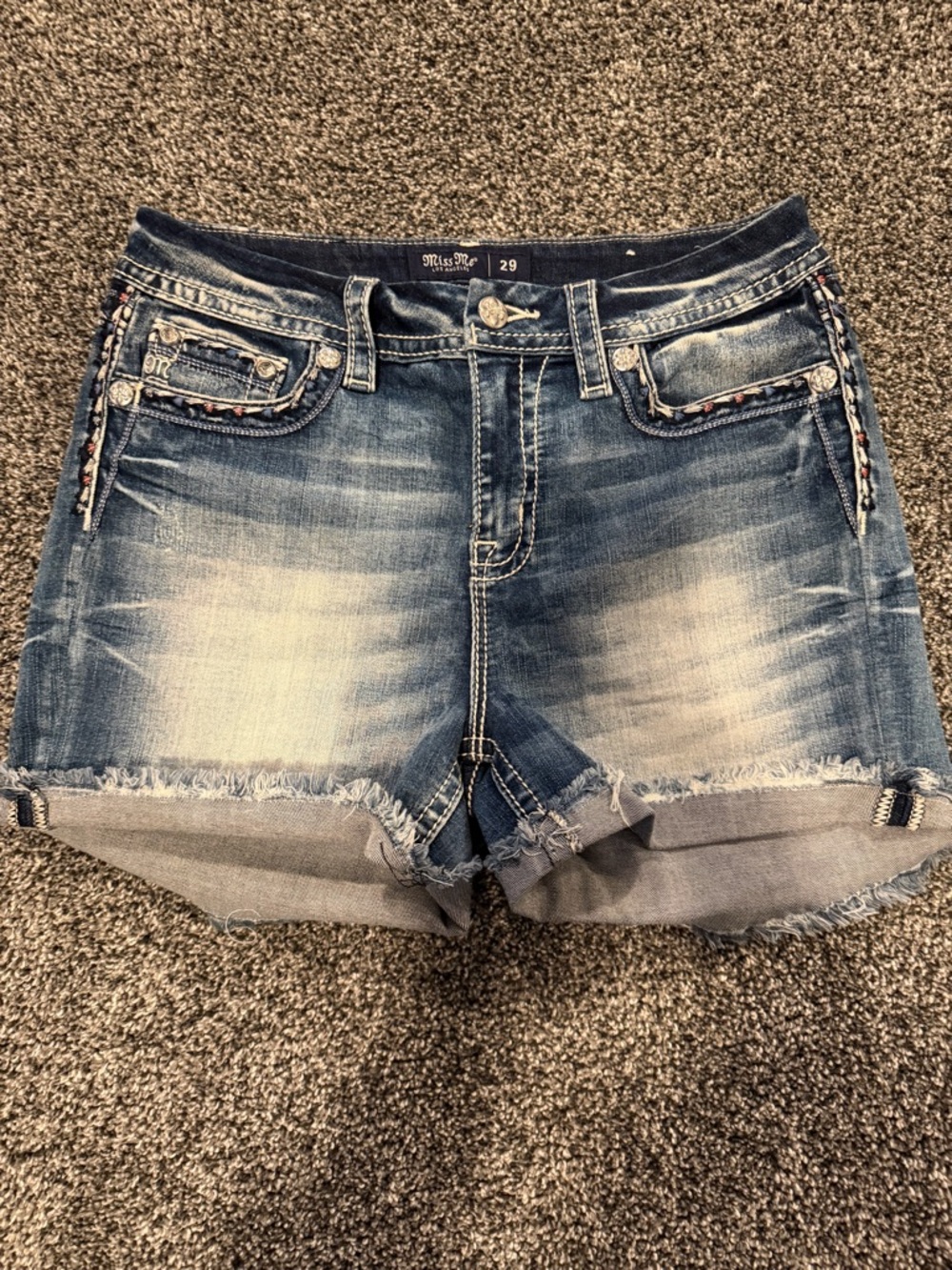 Miss Me Distressed Light-Blue Washed Denim Cuffed Shorts